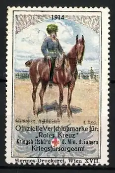 Reklamemarke Wien 1914, Offizielle Verkaufsmarke für Rotes Kreuz, Heerführer auf Pferd