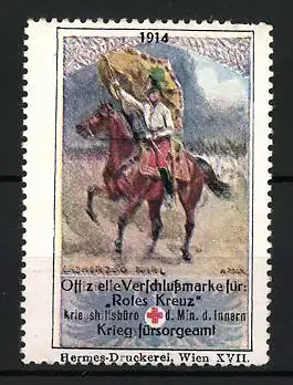 Reklamemarke 1914, Offizielle Verschlussmarkemarke für Rotes Kreuz, Erzherzog Karl zu Pferd