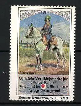 Reklamemarke Offizielle Verschlussmarke Rotes Kreuz 1914, Heerführer auf Pferd