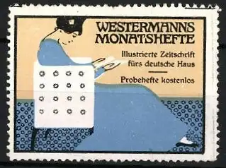 Reklamemarke Westermanns Monatshefte, Frau beim Lesen im Sessel