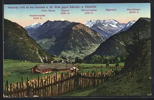 AK Nösslach bei Steinach a. Br., Blick gegen Schmirn- u. Valsertal