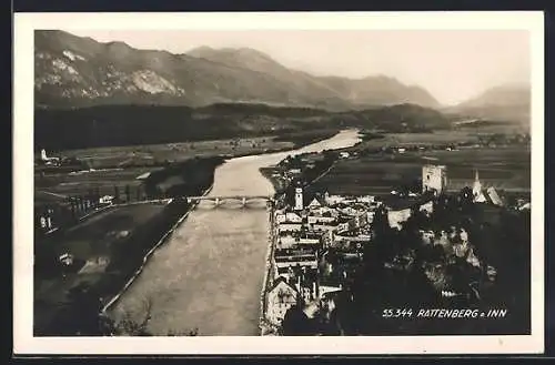 AK Rattenberg a. Inn, Fluss und Brücke aus der Vogelschau