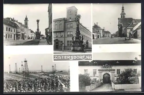 AK Zistersdorf, Strassenpartie mit Kirche, Denkmal, Umgebung