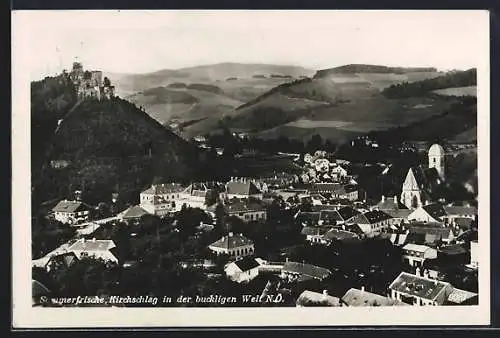 AK Kirchschlag in der buckligen Welt, Ortsansicht mit der Ruine