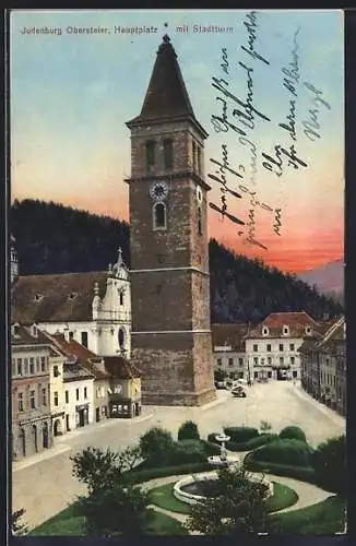 AK Judenburg /Obersteier, Hauptplatz mit Stadtturm