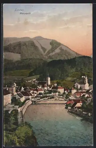 AK Leoben, Blick auf Ort und Murbrücke