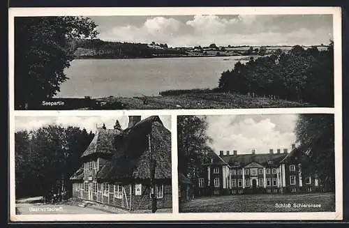 AK Schierensee üb. Kiel, Panorama, Gaststätte Lustiger Bruder, Schloss Schierensee