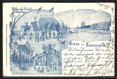 Lithographie Kaiserswerth, Restaurant z. Tonhalle v. H. Ohligschläger mit Gartenansicht