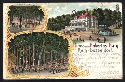 Lithographie Rath-Düsseldorf, Gasthaus Hubertus-Hain, Wald-Anlagen