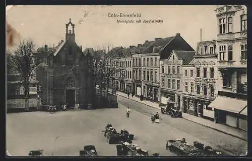 AK Köln-Ehrenfeld, Marktplatz mit Josefskirche