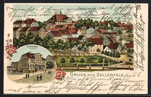 Lithographie Zellerfeld, Gasthaus Deutsches Haus, Ortsansicht