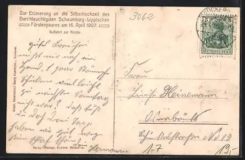 AK Silberhochzeit des Schaumburg-Lippischen Fürstenpaares 1907, Auffahrt zur Kirche