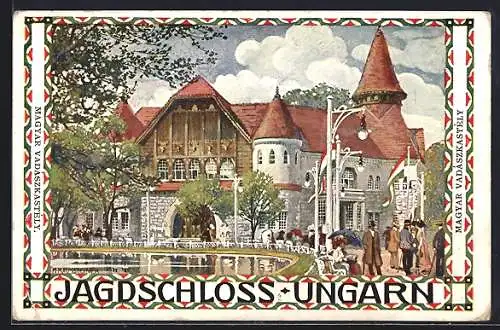 Künstler-AK H. Kalmsteiner: Wien, Internationale Jagdausstellung 1910, Jagdschloss Ungarn