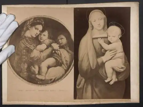 Fotografie unbekannter Fotograf und Ort, Gemälde: Madonna della Seggiola & Madinna del Granduca, nach Raffaello