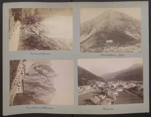 Fotografie unbekannter Fotograf, Ansicht Scharnitz, Blick auf den Ort, Krottenkopfhaus, Knorrhütte, Partnachklamm