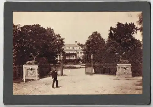 8 Fotografien J. F. Stiehm, Berlin, Ansicht Potsdam, Schloss Babelsberg, Siegessäule, Sanssouci, Schloss Kleinglienicke