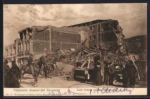 AK Valparaiso, Calle Victoria esquina Puente Jaime, despues del Terremoto, Erdbeben