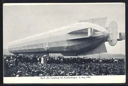 AK Echterdingen, Zeppelin nach der Landung, 1908