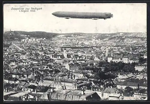 AK Stuttgart, Zeppelin über der Stadt 5.8.1908