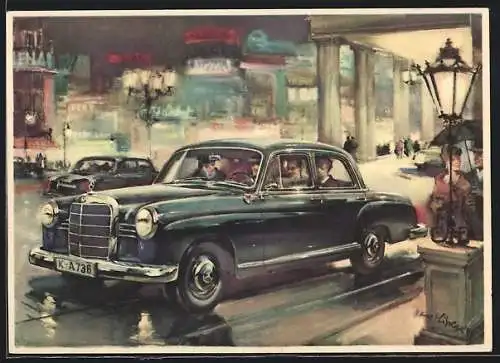 Künstler-AK Mercedes-Benz 19, Auto, Reklame