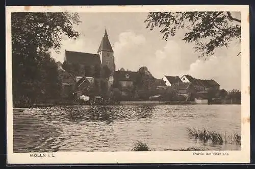 AK Mölln i. L., Partie am Stadtsee mit Kirche