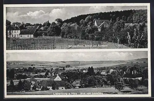 AK Liebenburg /Harz, Schullandheim, Schloss und Forstamt, Blick vom Lewerberg