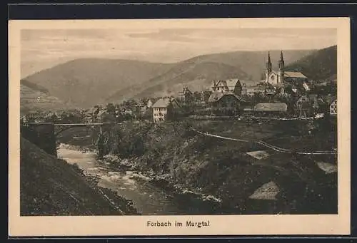 AK Forbach /Murgtal, Ortsansicht mit Murg u. Brücke