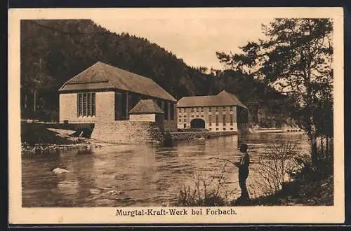 AK Forbach, Murgtal-Kraftwerk, Gebäude vom Wasser aus