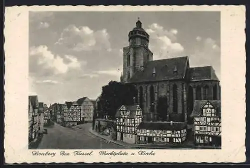 AK Homberg / Cassel, Marktplatz und Kirche aus der Vogelschau