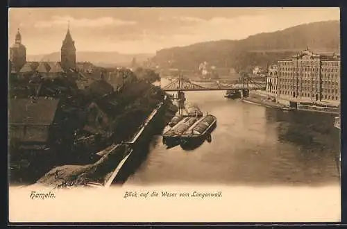 AK Hameln, Blick auf die Weser vom Langenwall