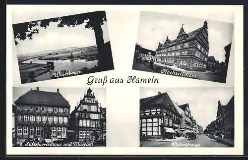 AK Hameln, Weserbogen, Stiftsherrenhaus und Osterstrasse