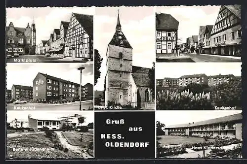 AK Hess. Oldendorf, Keukenhof, Berliner Jugendheim und Marktplatz