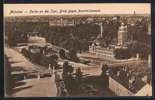 AK München, Partie an der Isar, Blick gegen Maximilianeum