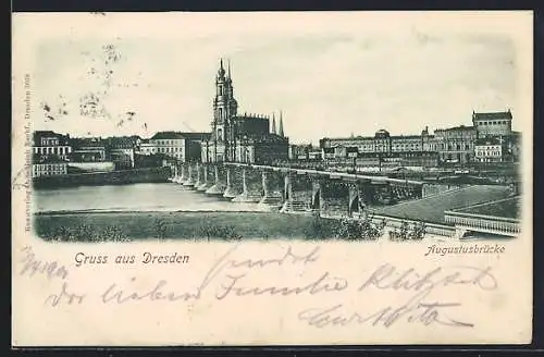 AK Dresden, Blick entlang der Augustusbrücke