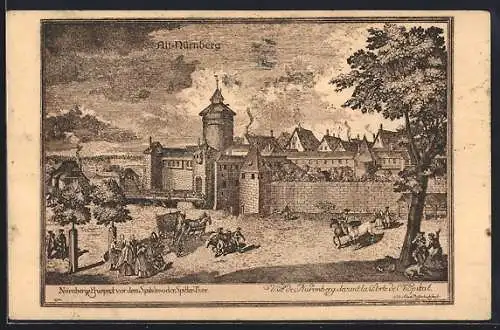 Künstler-AK Alt-Nürnberg, Vue devant la Porte del hopital