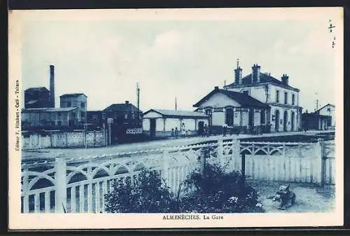 AK Almenèches, La Gare, Bahnhof