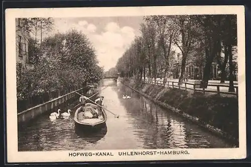 AK Uhlenhorst-Hamburg, Boot auf dem Hofweg-Kanal