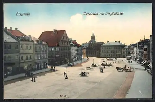 AK Bayreuth, Maxstrasse mit Hospitalkirche