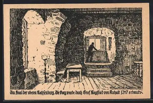 Künstler-AK Kyffhäuser, Saal der oberen Sachsenburg