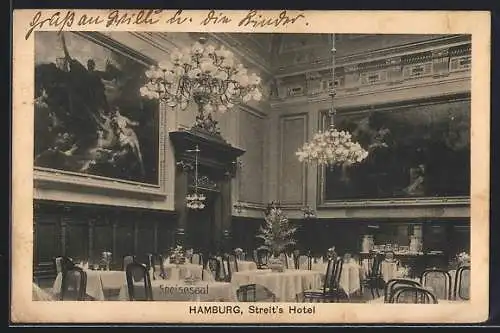 AK Hamburg, Speisesaal in Streit`s Hotel, Bes. L. Farnow