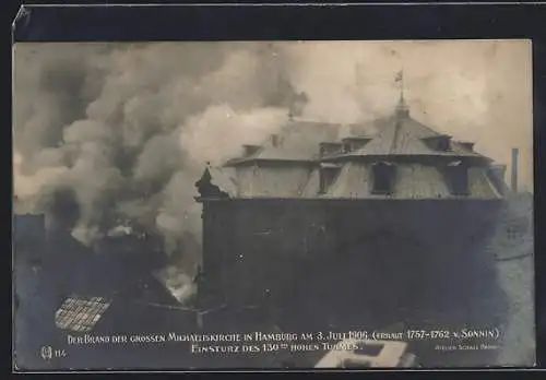 AK Hamburg-Neustadt, Brand der grossen Michaeliskirche am 3.7.1906