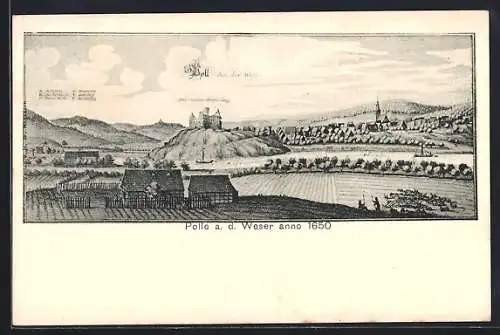 AK Polle a. d. Weser, Ortsansicht anno 1650