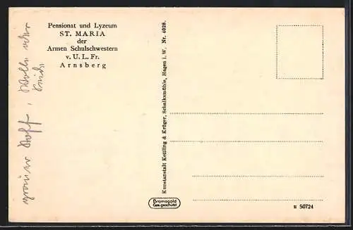 AK Arnsberg / Westf., Pensionat und Lyzeum St. Maria der Armen Schulschwestern, Gang im Schulhaus