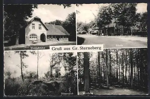 AK Gross Sterneberg, Gasthaus Waldschänke, Schule, Hünengrab