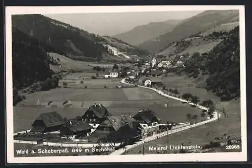 AK Wald am Schoberpass, Ortsansicht mit der Meierei Lichtenstein