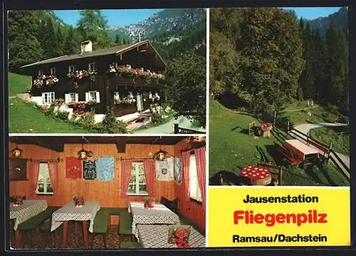 AK Ramsau am Dachstein, Gasthaus Jausenstation Fliegenpilz mit Garten