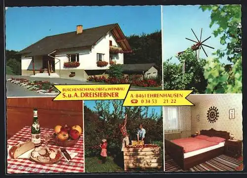 AK Ehrenhausen, Gasthaus S. u. A. Dreisiebner, Aussenansicht und Schlafzimmer