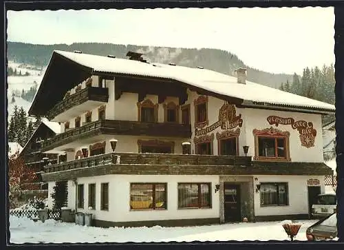 AK Rohrmoos, Café Sportpension Kahr, Aussenansicht im Winter