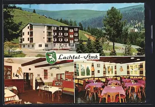 AK Lachtal, Alpenhotel und Skischule Lachtalhaus, Bes. Karl Haas, Aussenansicht und Essensräume