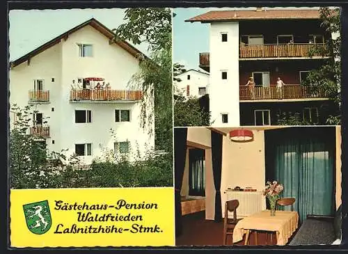 AK Lassnitzhöhe, Gästehaus-Pension Waldfrieden, Bes. llse Rückert, Aussenansicht, Balkone und Schlafzimmer